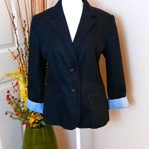 APT 9 Blazer Jacket, Midnight Blue, Long Sleeve with folded striped cuffs, 8